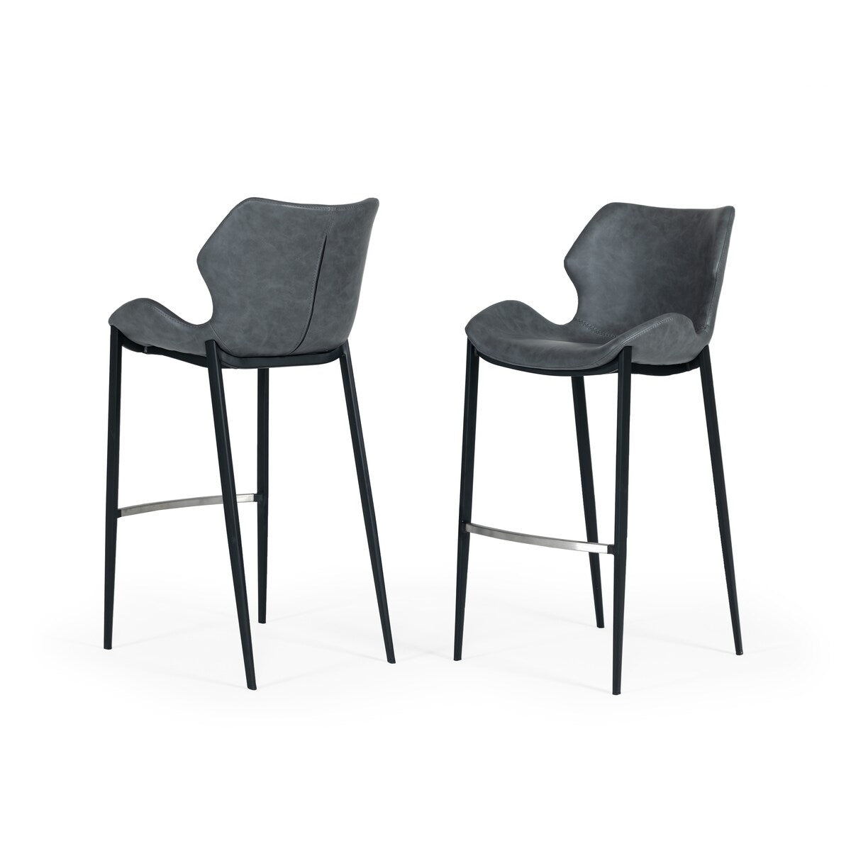 Modrest Ithaca Industrial Dark Grey Eco-Leather Bar Stool (Set of 2)