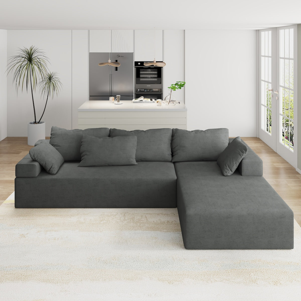 Modular 108" L Shaped Sectional Living Room Sofa Set With 6 Pillows,Free Combination Sofa Couch