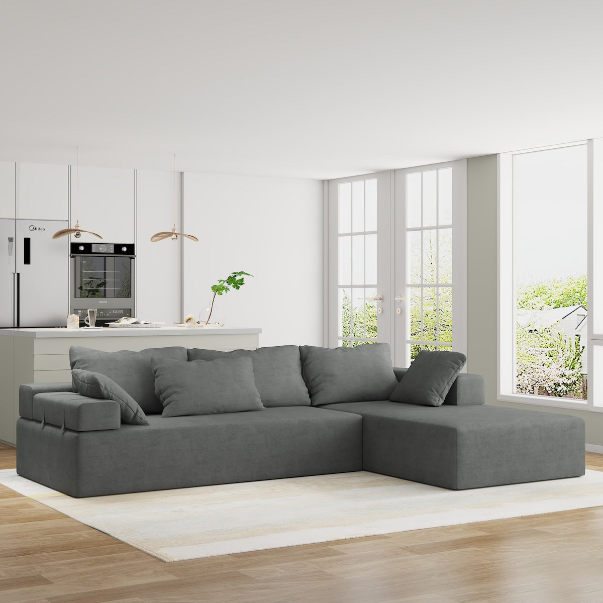 Modular 108" L Shaped Sectional Living Room Sofa Set With 6 Pillows,Free Combination Sofa Couch