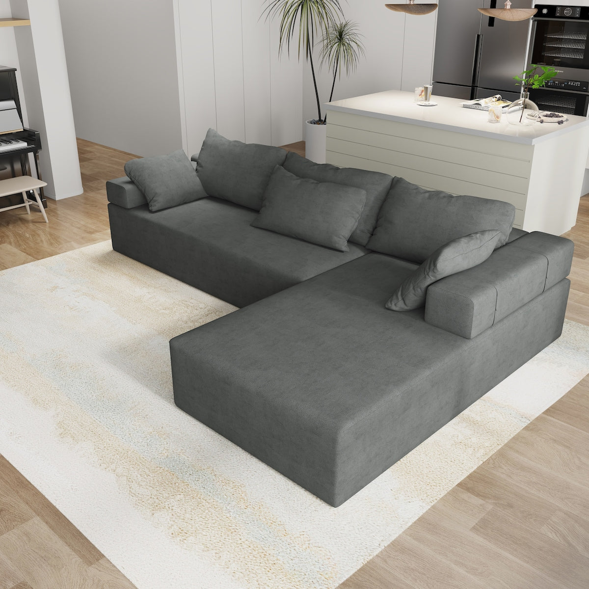 Modular 108" L Shaped Sectional Living Room Sofa Set With 6 Pillows,Free Combination Sofa Couch