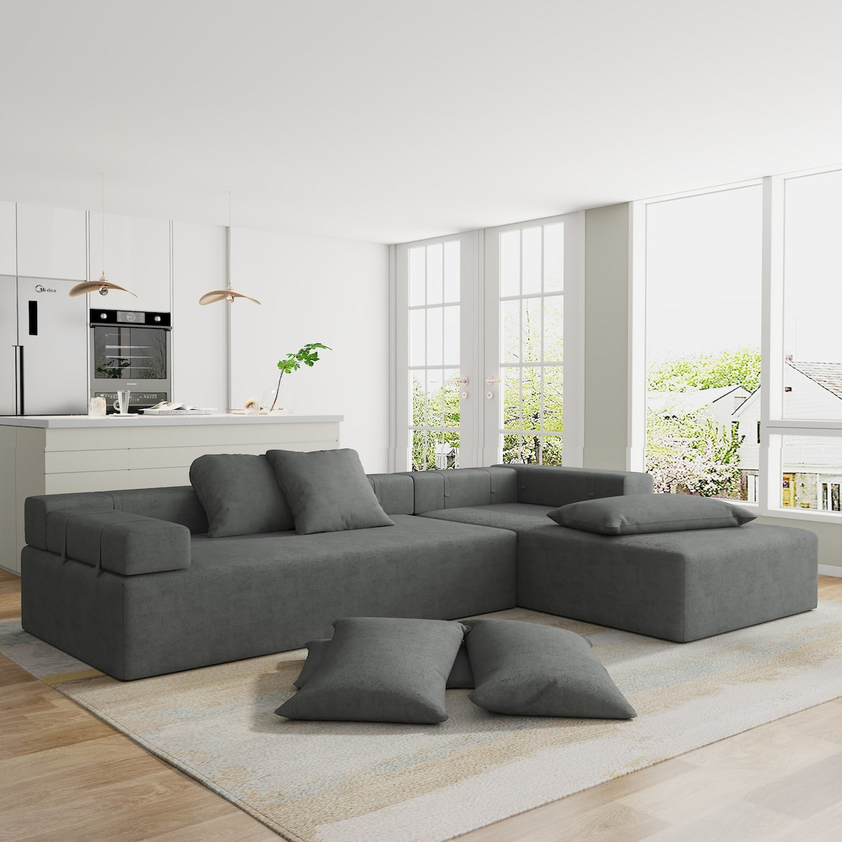 Modular 108" L Shaped Sectional Living Room Sofa Set With 6 Pillows,Free Combination Sofa Couch