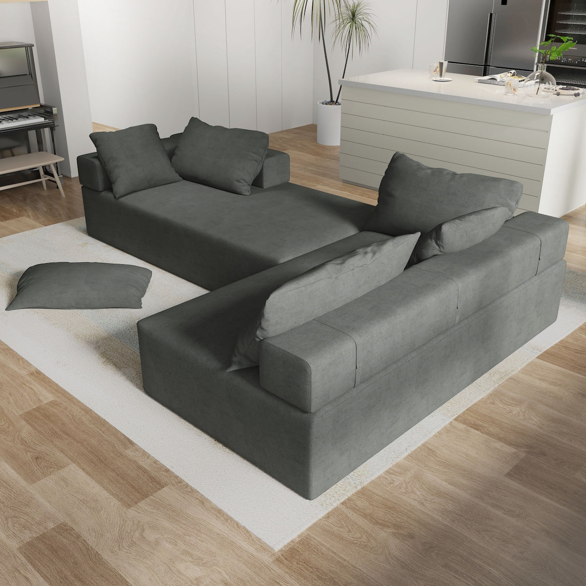Modular 108" L Shaped Sectional Living Room Sofa Set With 6 Pillows,Free Combination Sofa Couch