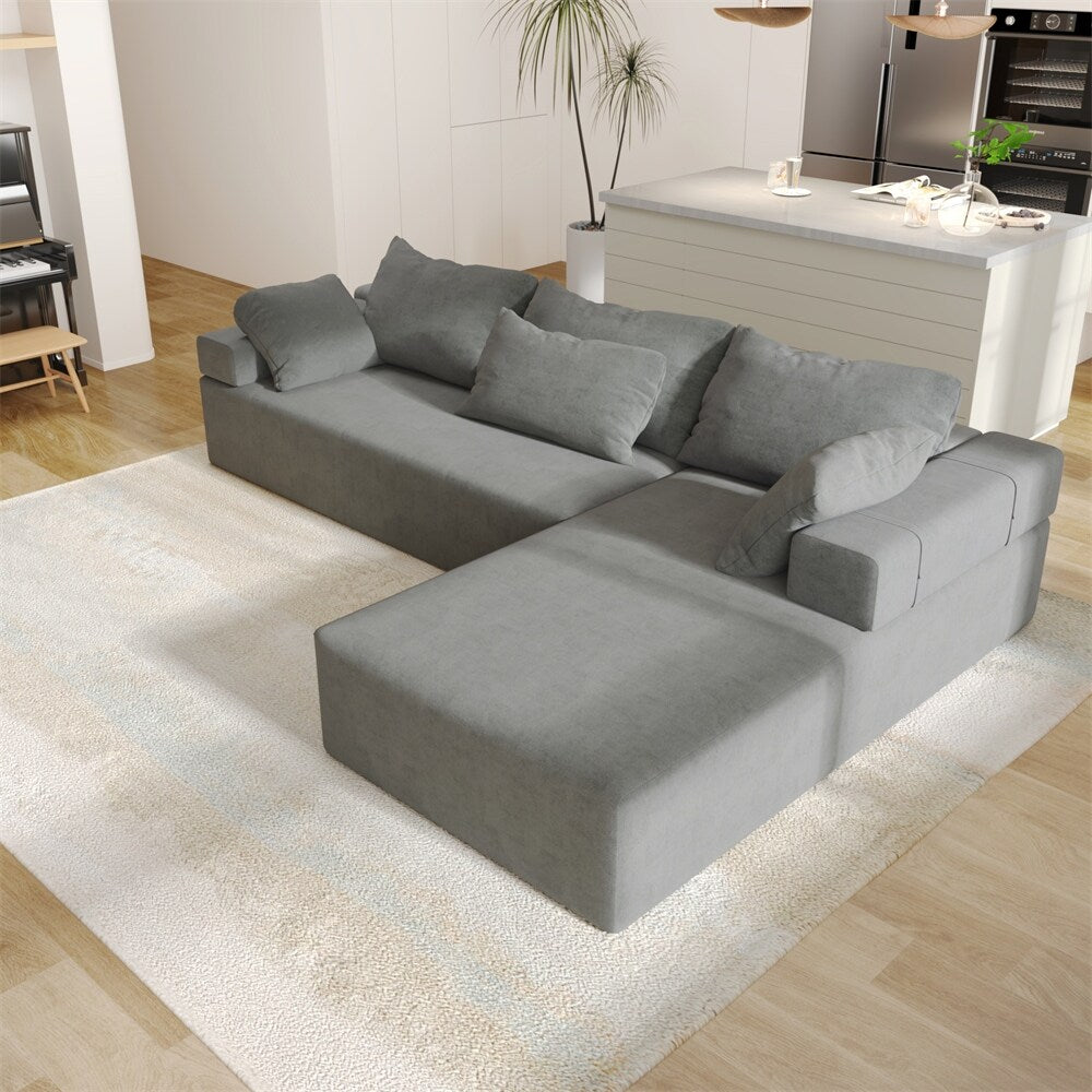 Modular 108" L Shaped Upholstered Sectional Sofa Set with 6 Pillows