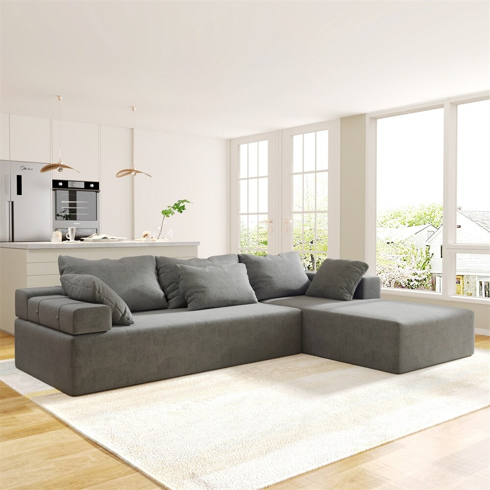 Modular 108" L Shaped Upholstered Sectional Sofa Set with 6 Pillows