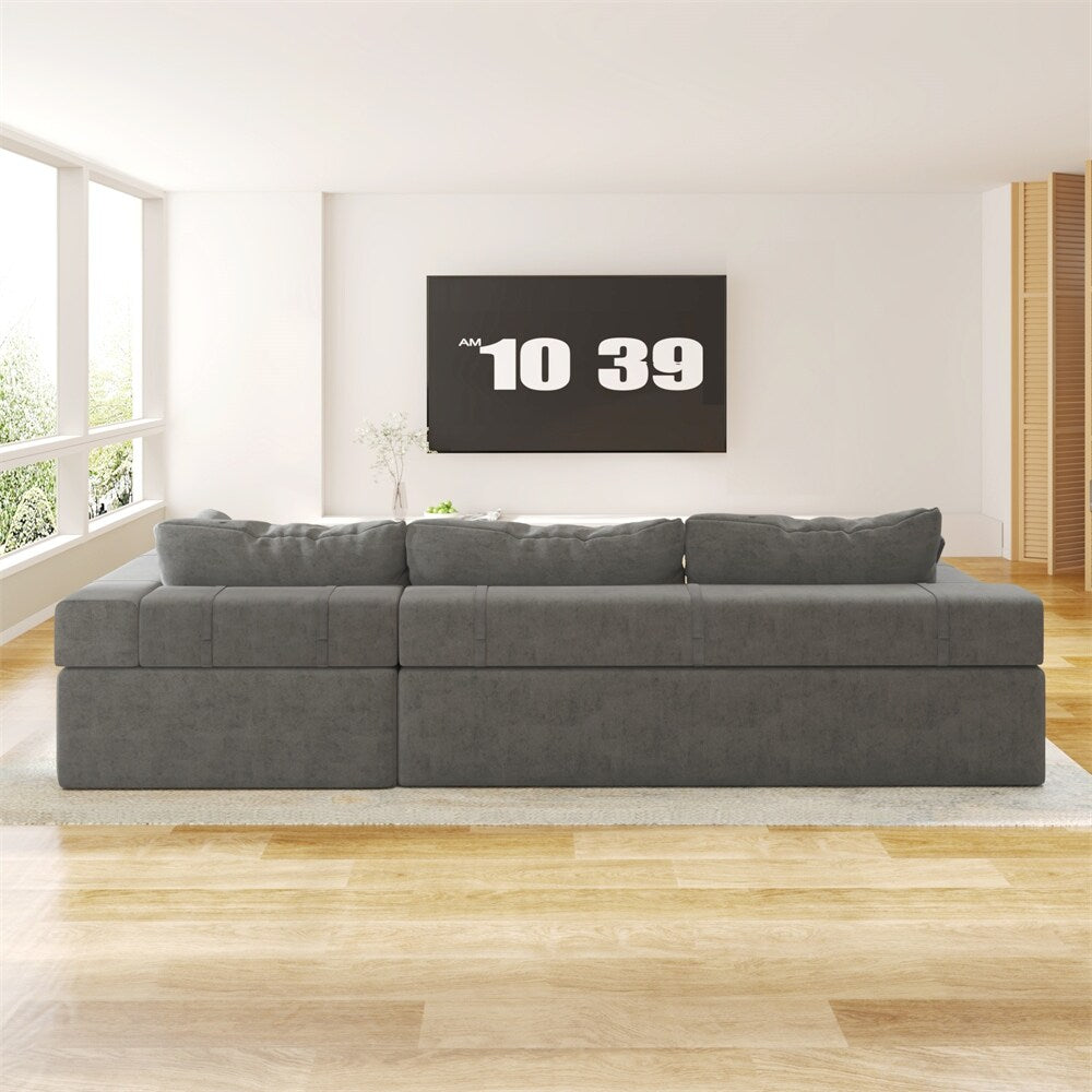 Modular 108" L Shaped Upholstered Sectional Sofa Set with 6 Pillows