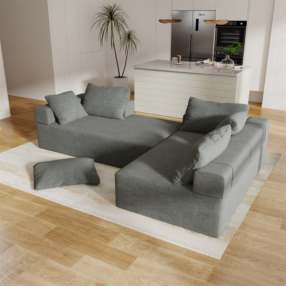 Modular 108" L Shaped Upholstered Sectional Sofa Set with 6 Pillows