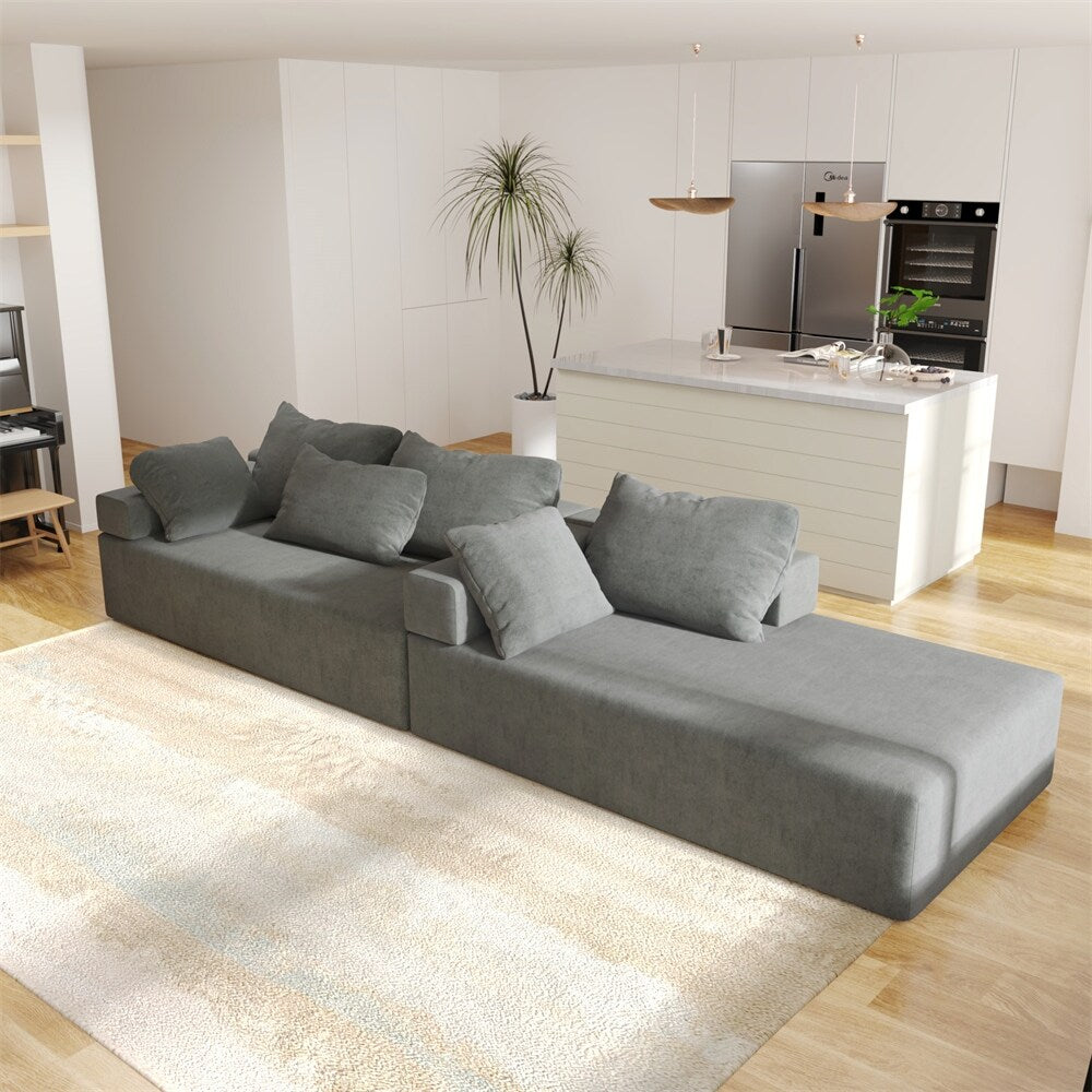 Modular 108" L Shaped Upholstered Sectional Sofa Set with 6 Pillows