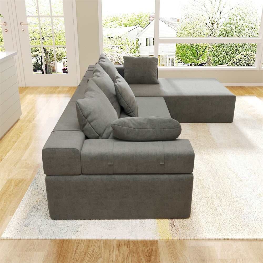 Modular 108" L Shaped Upholstered Sectional Sofa Set with 6 Pillows