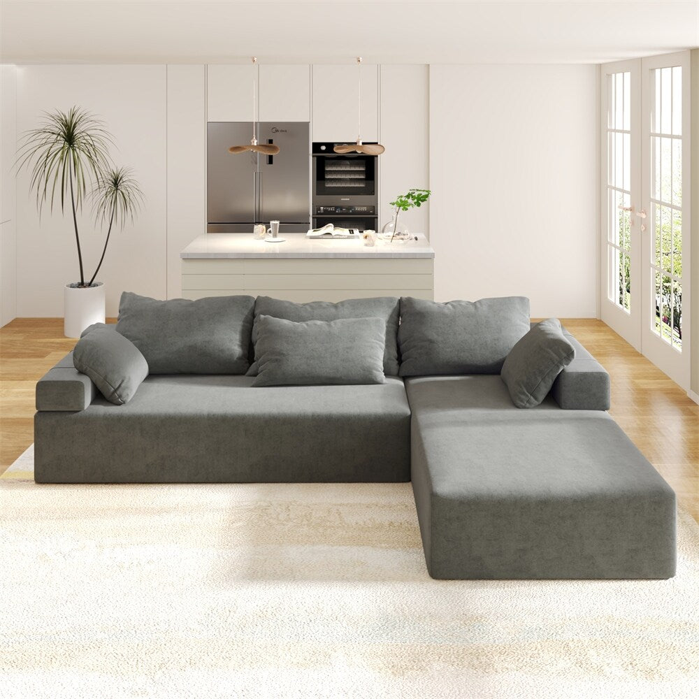 Modular 108" L Shaped Upholstered Sectional Sofa Set with 6 Pillows
