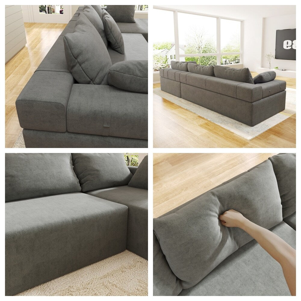 Modular 108" L Shaped Upholstered Sectional Sofa Set with 6 Pillows