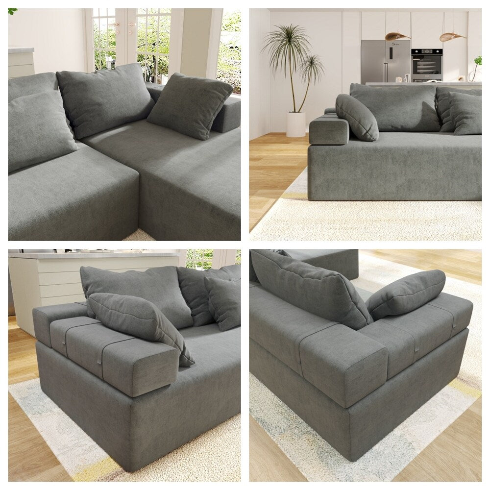 Modular 108" L Shaped Upholstered Sectional Sofa Set with 6 Pillows