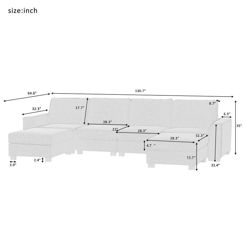 Modular 3 Pieces U shaped Sectional Sofa with Removable Ottomans