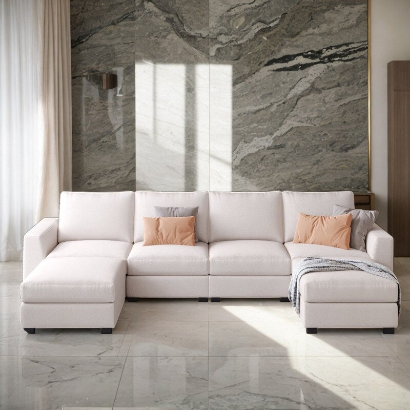 Modular 3 Pieces U shaped Sectional Sofa with Removable Ottomans