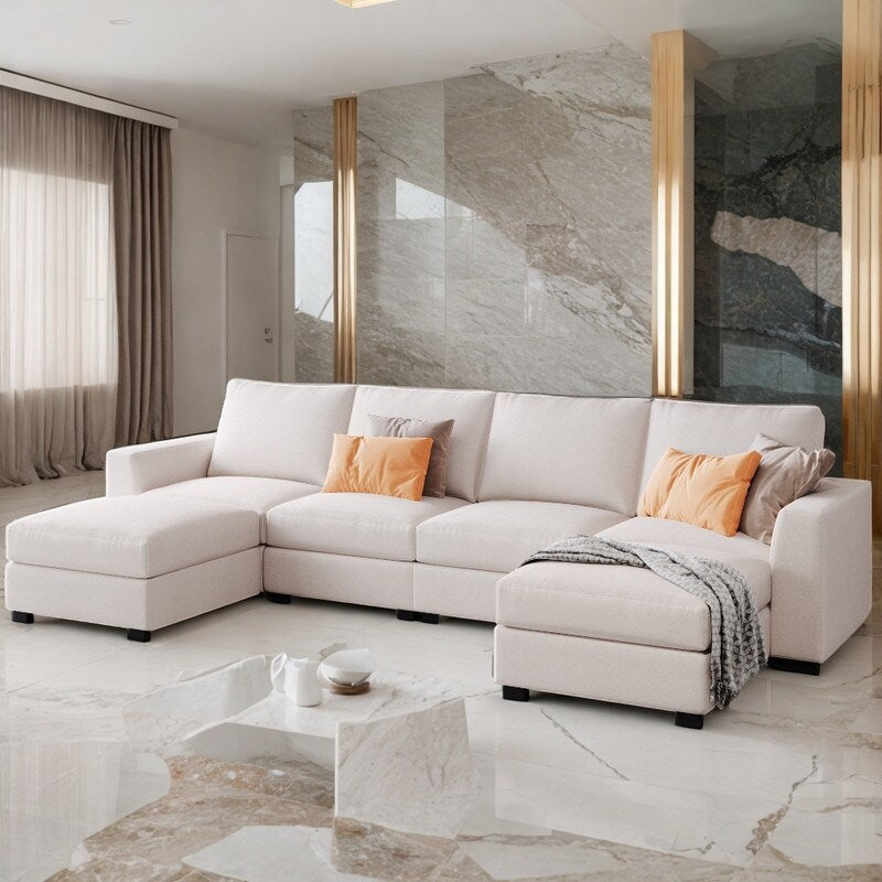 Modular 3 Pieces U shaped Sectional Sofa with Removable Ottomans