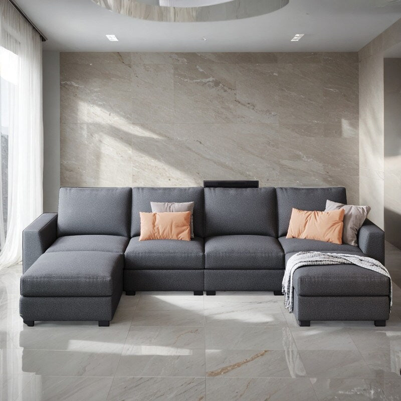 Modular 3 Pieces U shaped Sectional Sofa with Removable Ottomans