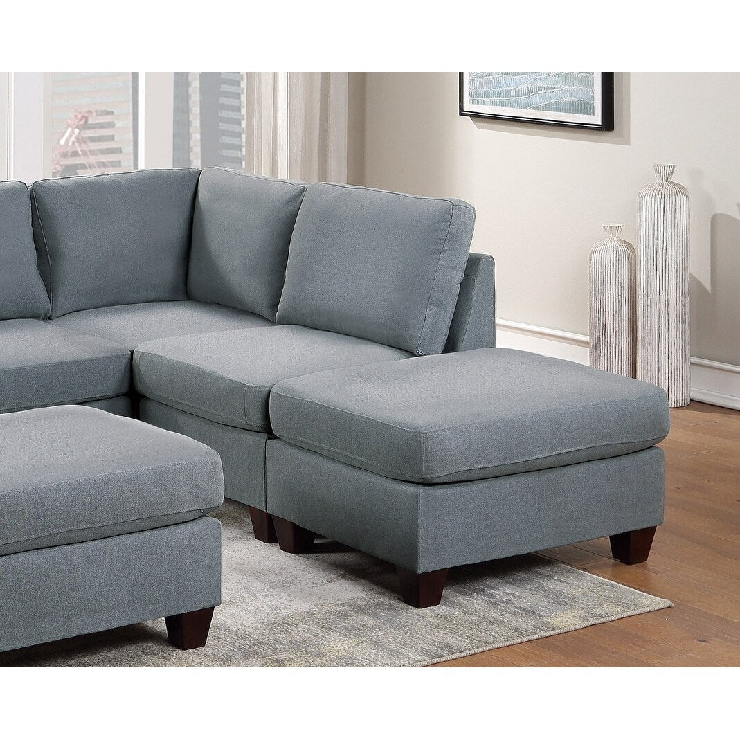 Modular 6pc L-Sectional Sofas 2 Corner Wedge 2 Armless Chairs and 2 Ottomans,Grey