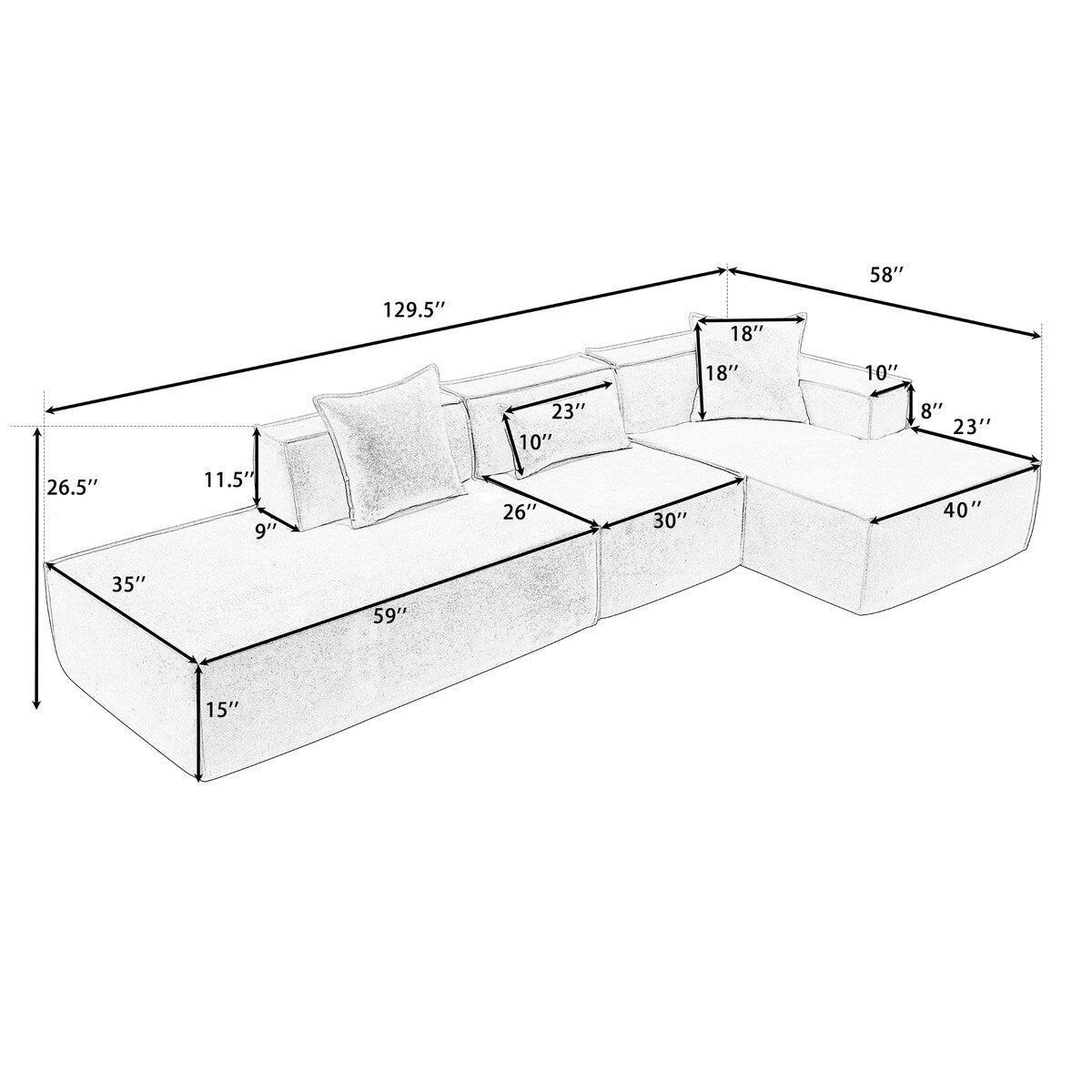 Modular Combination Right-Hand Facing L-shaped Sofa