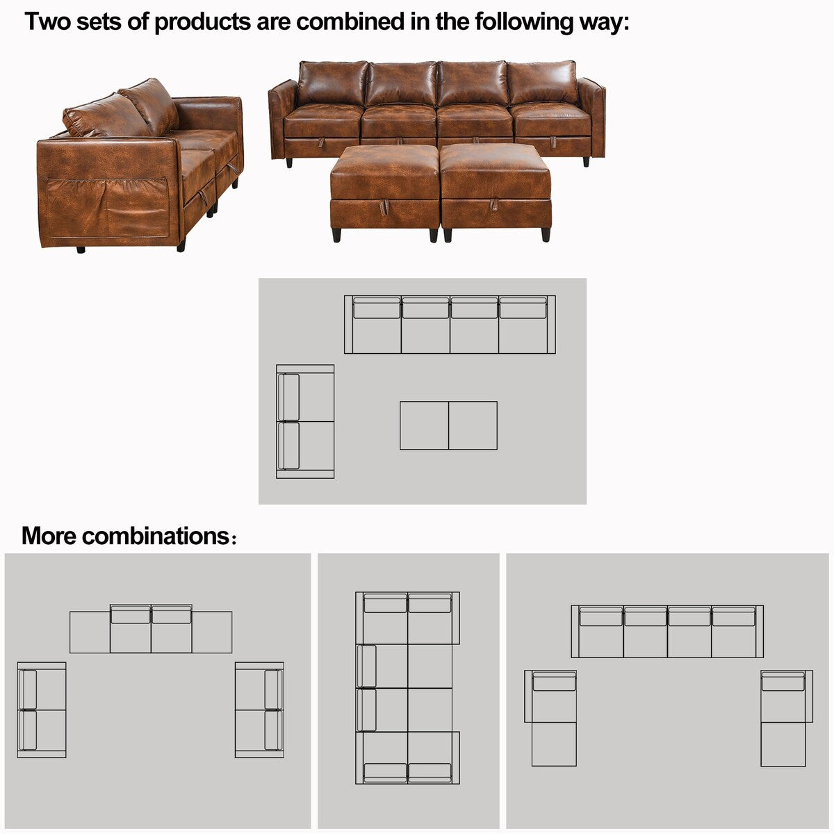 Modular DIY Sectional Sofa Set Livingroom Convertible L&U Type Couch with Storage Seat