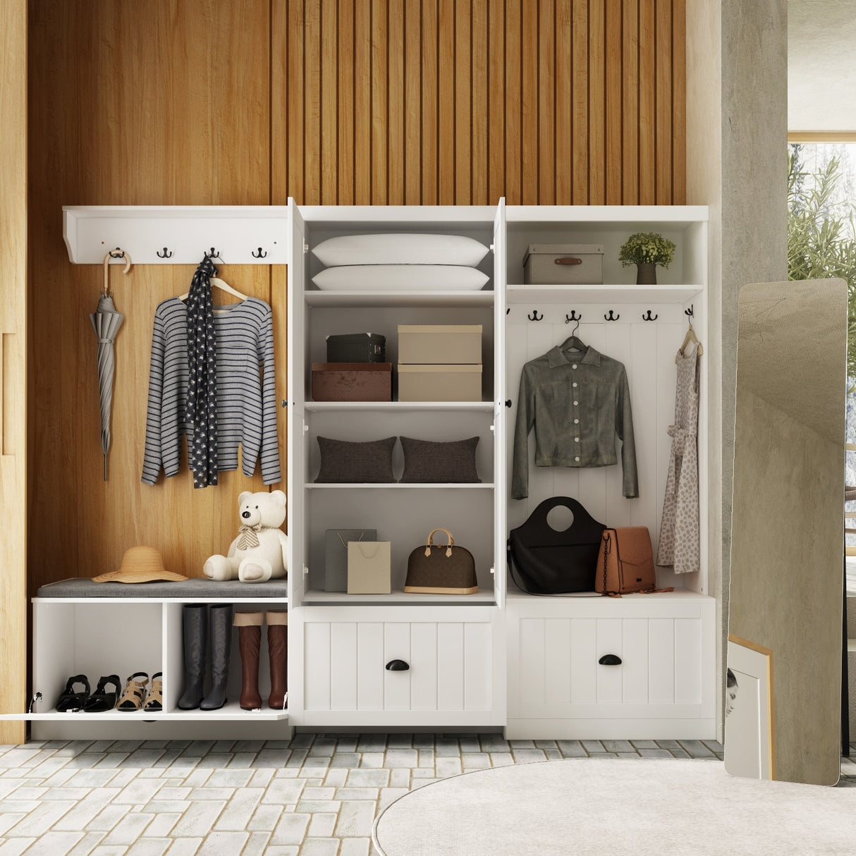 Modular Furniture Combo Entryway Hall Trees Storage Bench Closet Organizer