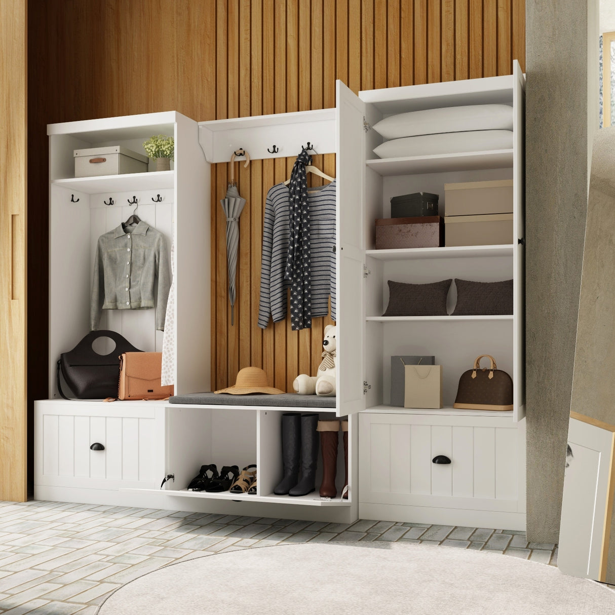 Modular Furniture Combo Entryway Hall Trees Storage Bench Closet Organizer