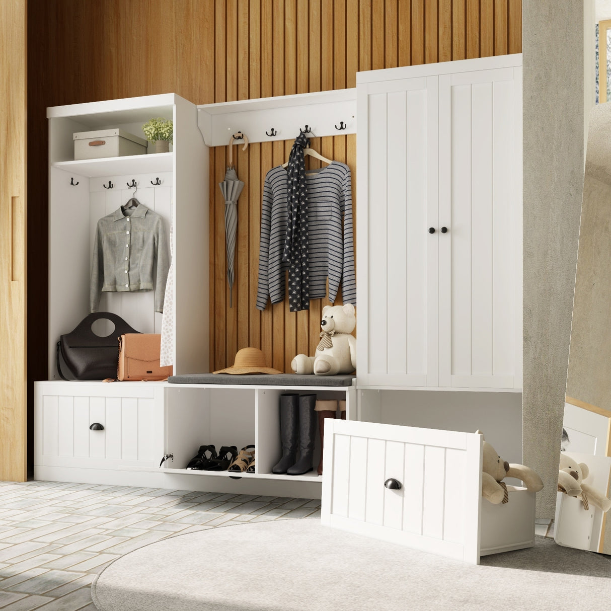 Modular Furniture Combo Entryway Hall Trees Storage Bench Closet Organizer