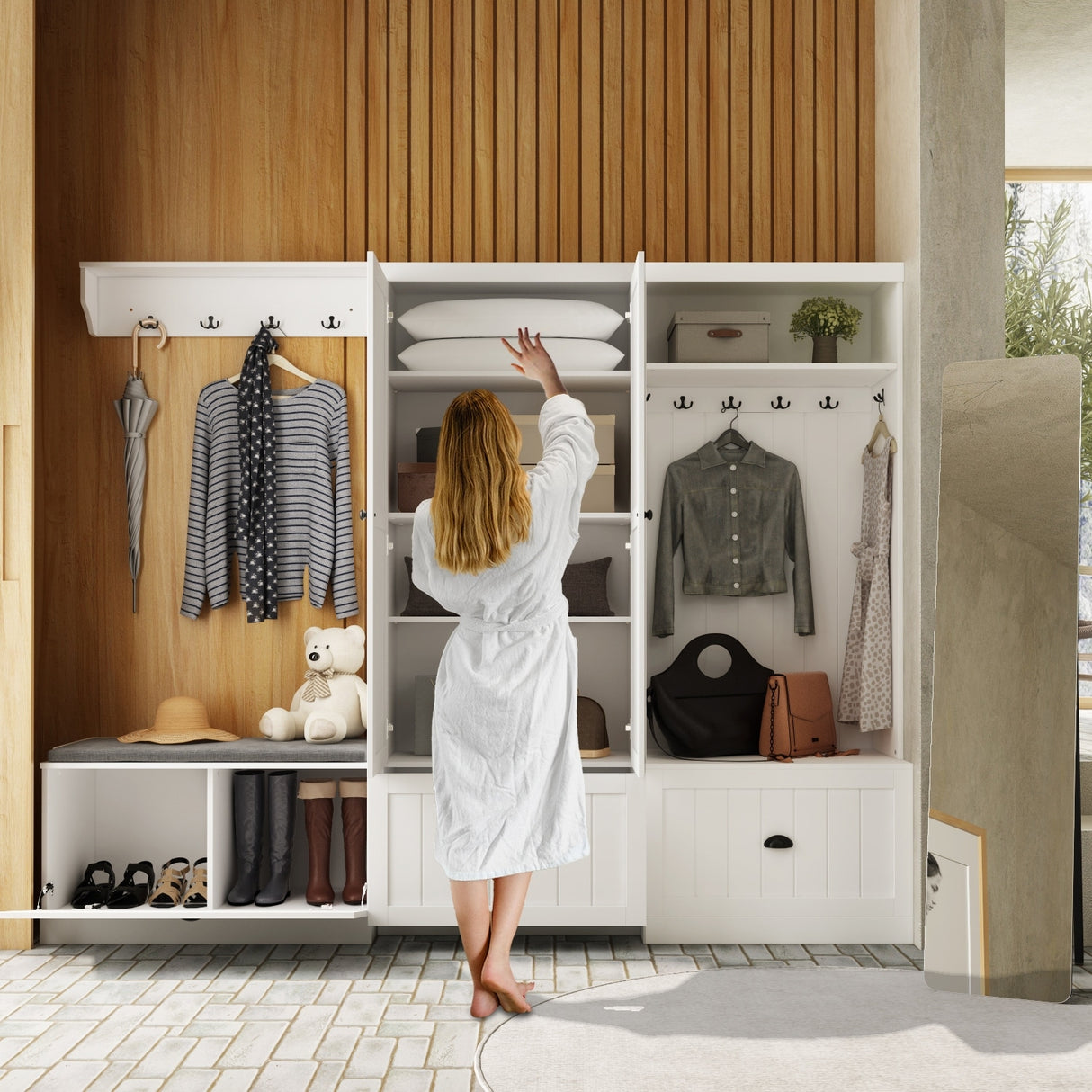 Modular Furniture Combo Entryway Hall Trees Storage Bench Closet Organizer
