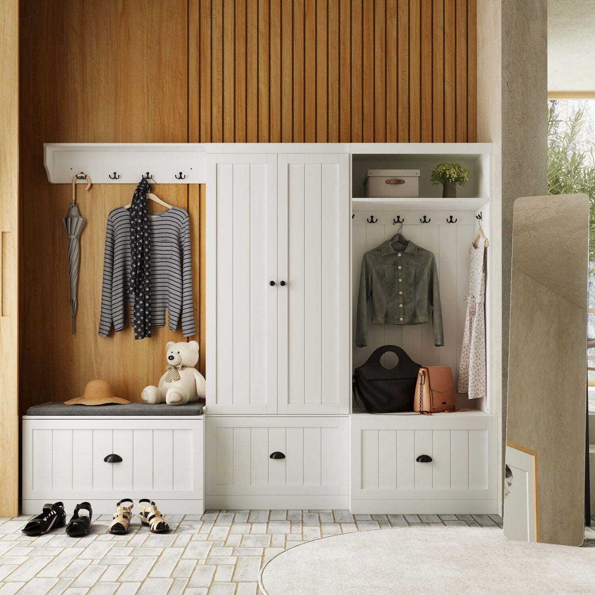 Modular Furniture Combo Entryway Hall Trees Storage Bench Closet Organizer