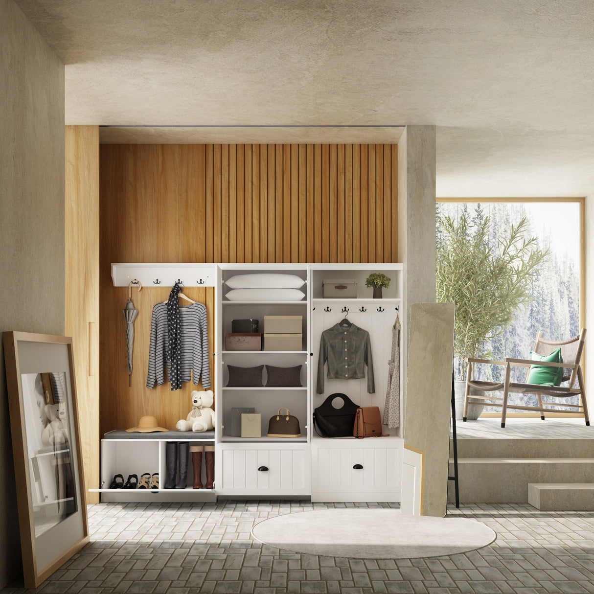 Modular Furniture Combo Entryway Hall Trees Storage Bench Closet Organizer