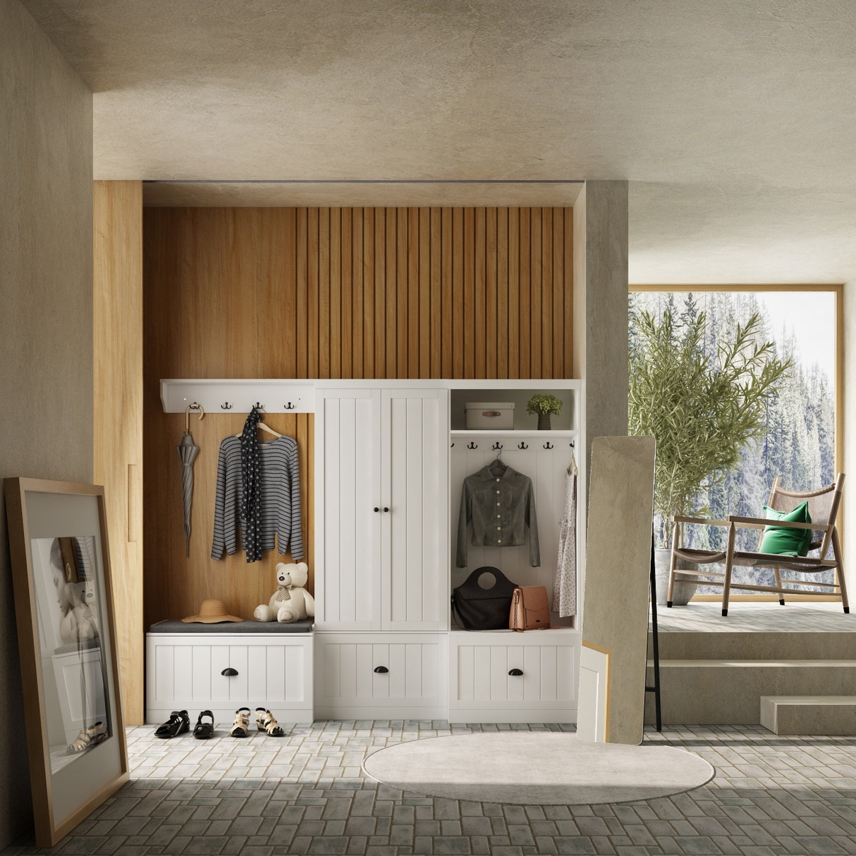 Modular Furniture Combo Entryway Hall Trees Storage Bench Closet Organizer
