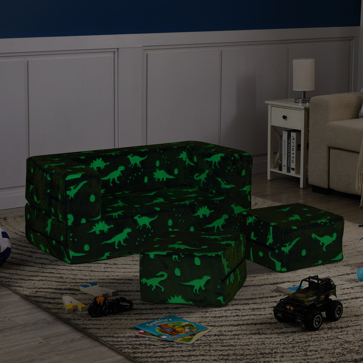 Modular Kids Sofa, Children Furniture for Playroom (Glowing Dinosaur)