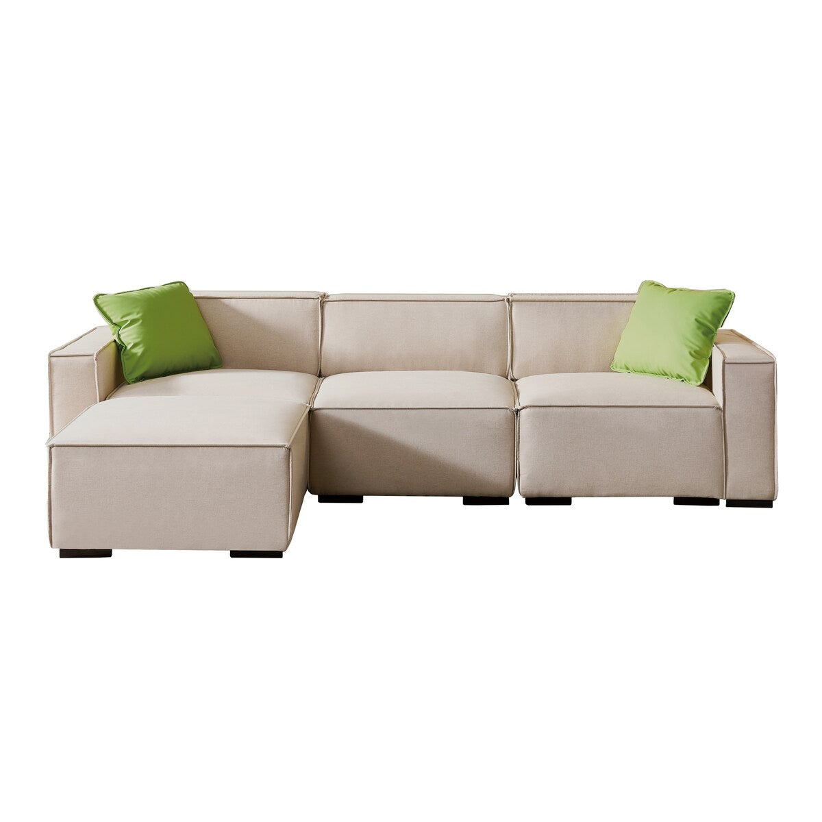 Modular L-Shape Sectional Sofa Linen Upholstered 4-Seat Couch with Convertible Ottoman Chaise & Pillows Included for Living Room