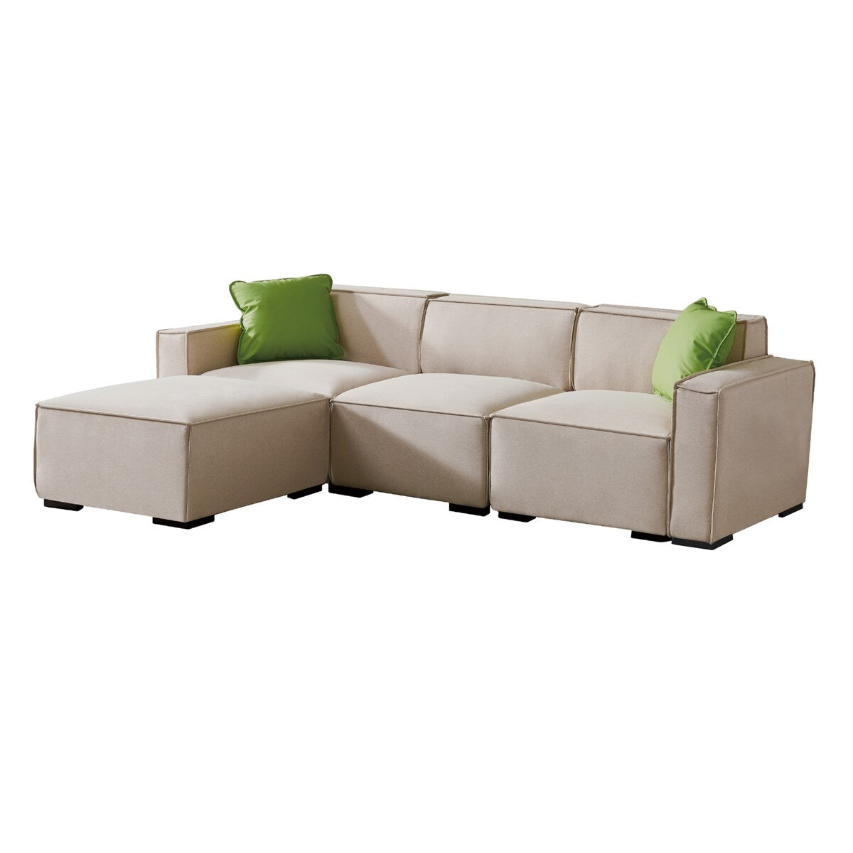 Modular L-Shape Sectional Sofa Linen Upholstered 4-Seat Couch with Convertible Ottoman Chaise & Pillows Included for Living Room