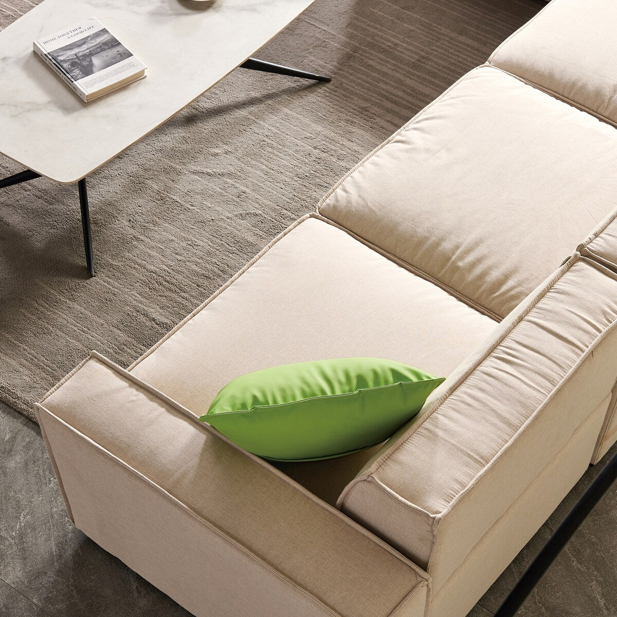Modular L-Shape Sectional Sofa Linen Upholstered 4-Seat Couch with Convertible Ottoman Chaise & Pillows Included for Living Room