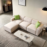 Modular L-Shape Sectional Sofa Linen Upholstered 4-Seat Couch with Convertible Ottoman Chaise & Pillows Included for Living Room