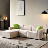 Modular L-Shape Sectional Sofa Linen Upholstered 4-Seat Couch with Convertible Ottoman Chaise & Pillows Included for Living Room