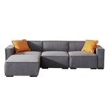 Modular L-Shape Sectional Sofa Linen Upholstered 4-Seat Couch with Convertible Ottoman Chaise & Pillows Included for Living Room