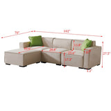 Modular L-Shape Sectional Sofa Linen Upholstered 4-Seat Couch with Convertible Ottoman Chaise & Pillows Included for Living Room