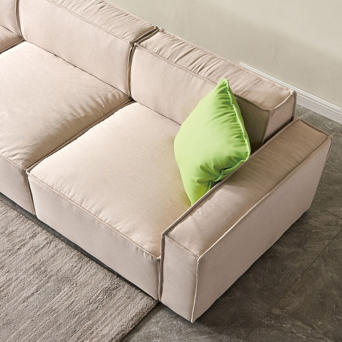 Modular L-Shape Sectional Sofa Linen Upholstered 4-Seat Couch with Convertible Ottoman Chaise & Pillows Included for Living Room