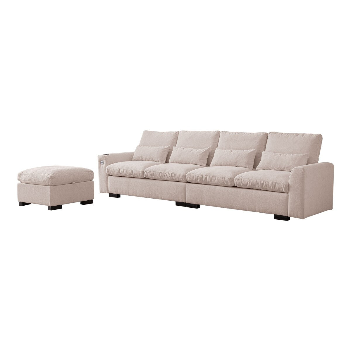 Modular L Shaped Chenille Sofa Couch With Storage Removable and Washable Cushions Sofa With USB Ports & Cup Holder, Grey