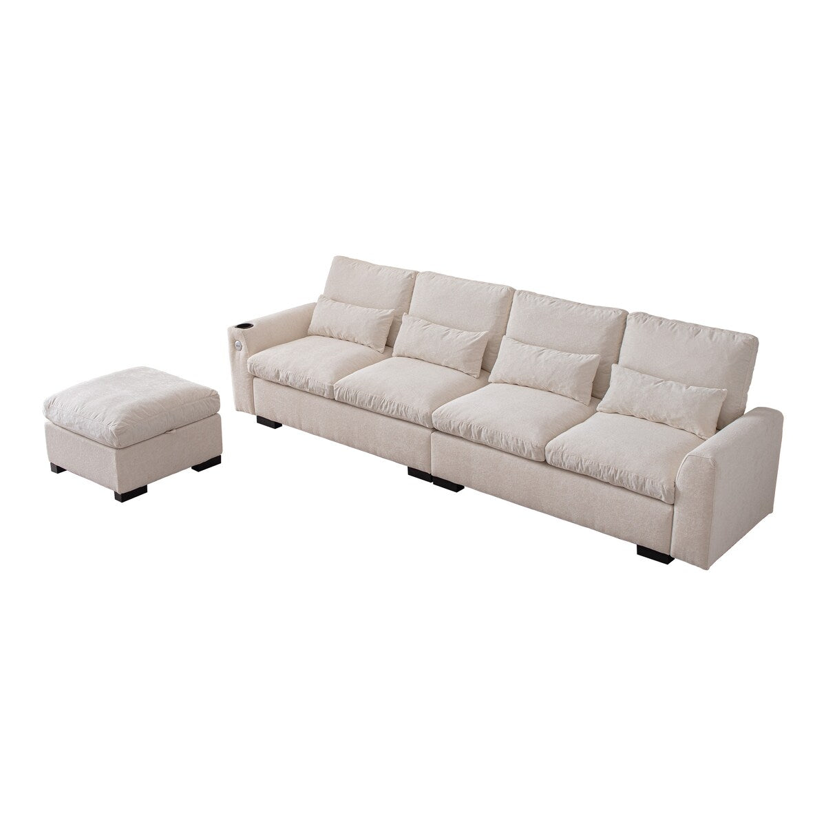 Modular L Shaped Chenille Sofa Couch With Storage Removable and Washable Cushions Sofa With USB Ports & Cup Holder, Grey