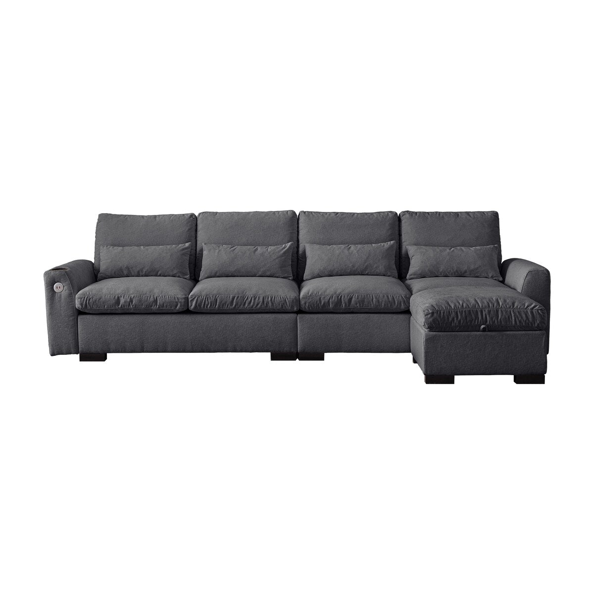 Modular L Shaped Chenille Sofa Couch With Storage Removable and Washable Cushions Sofa With USB Ports & Cup Holder, Grey