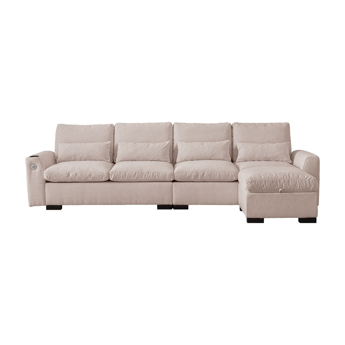Modular L Shaped Chenille Sofa Couch With Storage Removable and Washable Cushions Sofa With USB Ports & Cup Holder, Grey