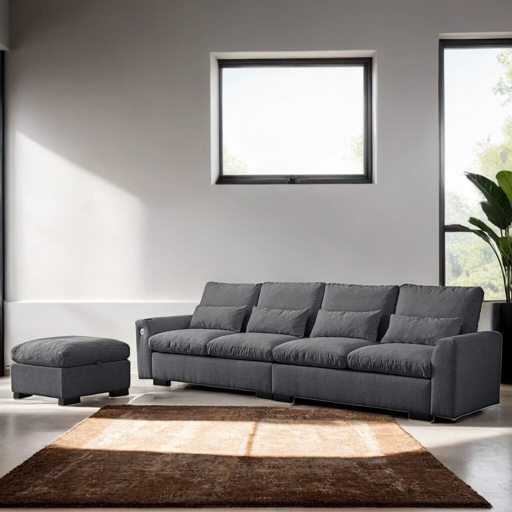 Modular L Shaped Chenille Sofa Couch With Storage Removable and Washab