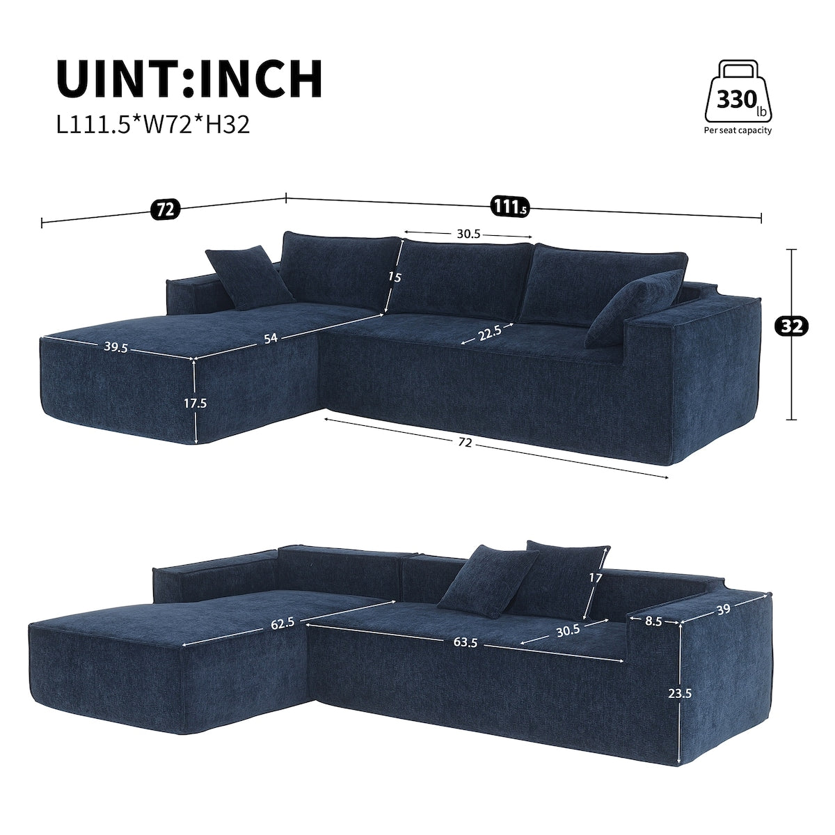 Modular L-Shaped Sectional Sofa With 2 PIC Free Combination