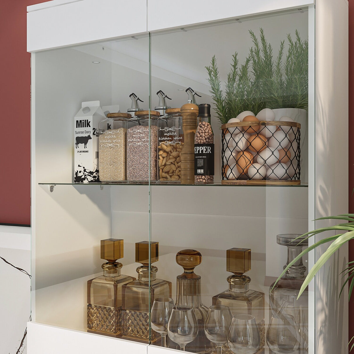 Modular Large display case,Bar Cabinet with glass doors,drawers,lights
