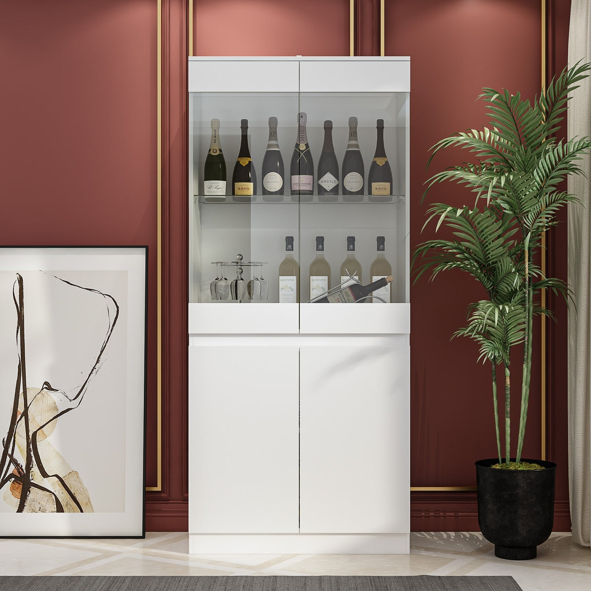Modular Large display case,Bar Cabinet with glass doors,drawers,lights