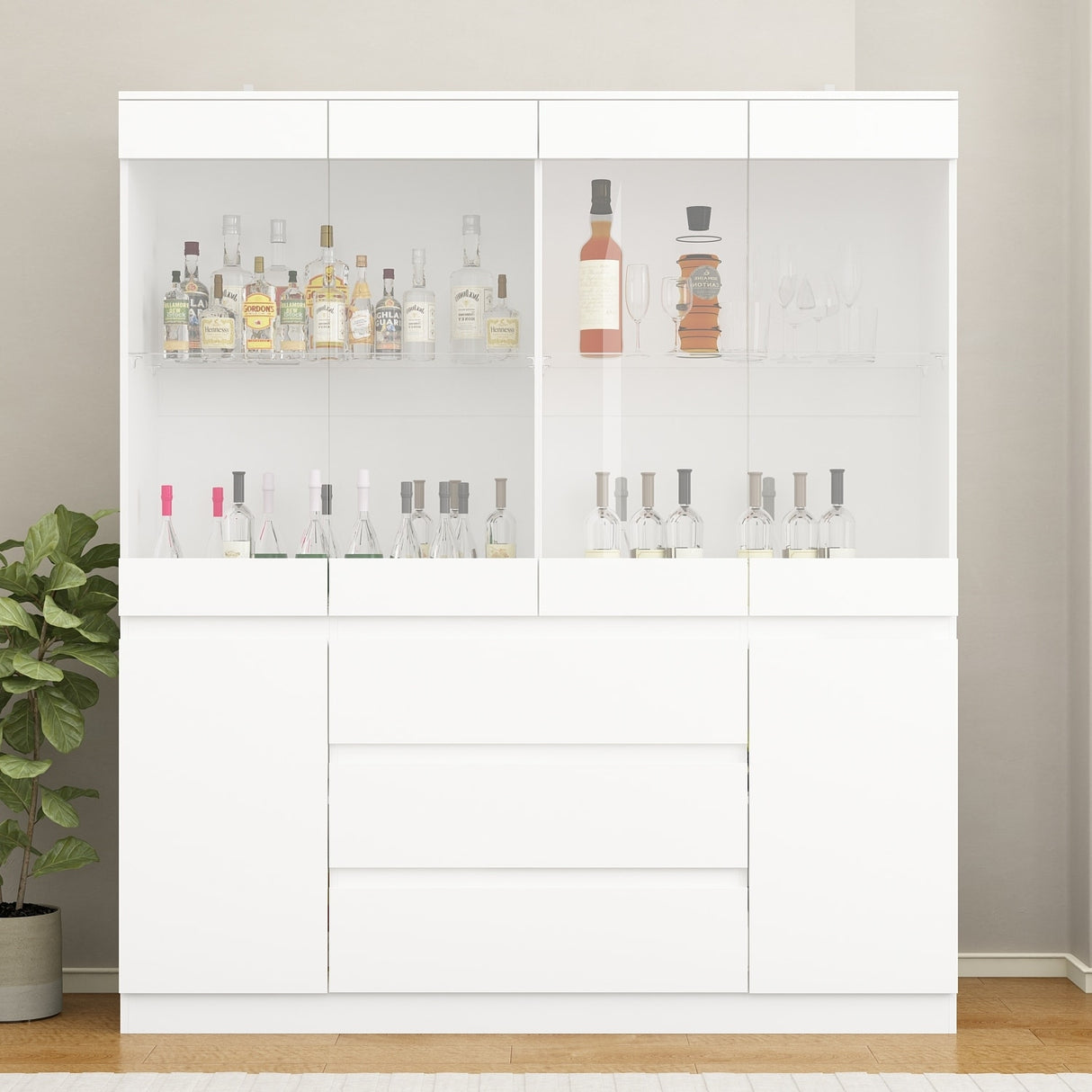 Modular Large display case,Bar Cabinet with glass doors,drawers,lights