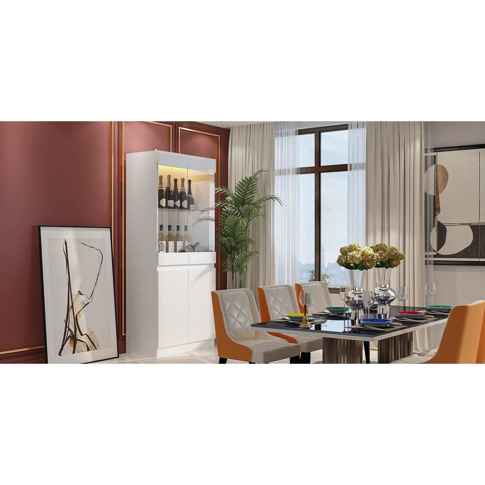 Modular Large display case,Bar Cabinet with glass doors,drawers,lights