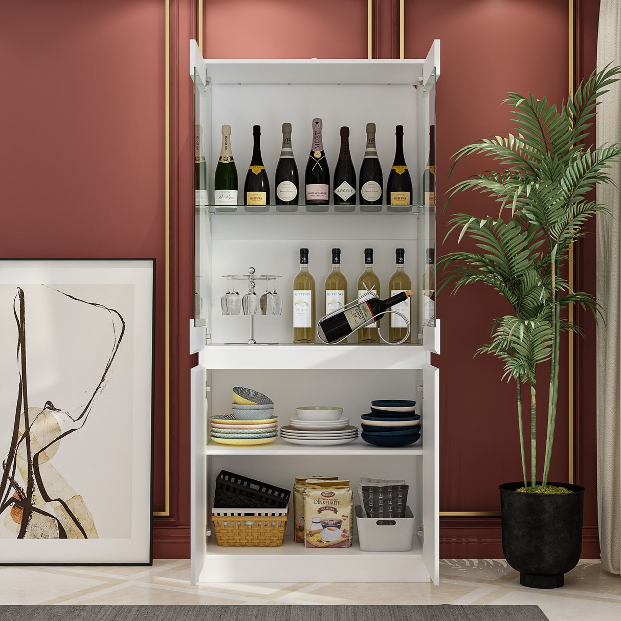 Modular Large display case,Bar Cabinet with glass doors,drawers,lights