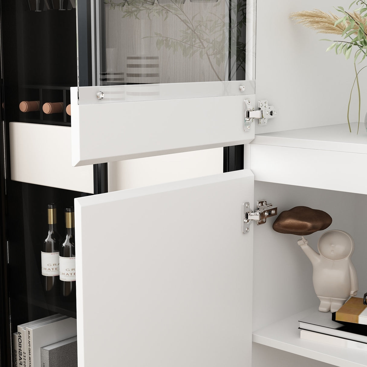 Modular Large display case,Bar Cabinet with glass doors,drawers,lights